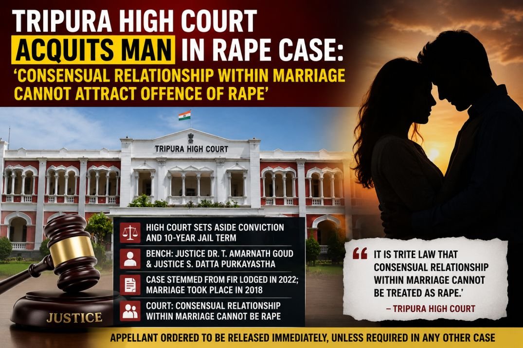 Tripura High Court Acquits Man In Rape Case, Rules Consensual Intimacy Within Subsisting Marriage Not An Offence